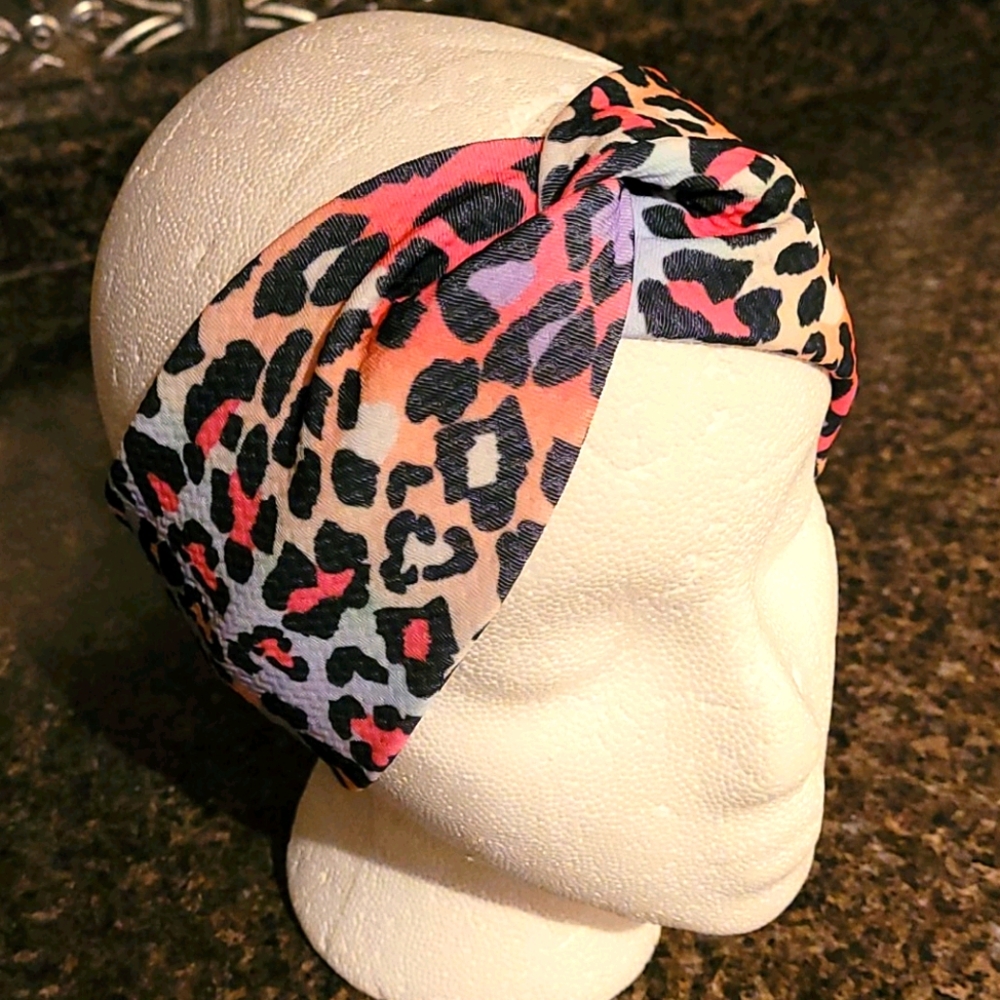 Multicolored cheetah headband twist